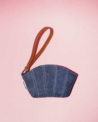 Original Denim Coin Purse with Leather Strap - Stylish and Practical Design for Daily Carry for Women