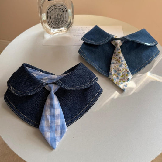 Original Denim Dog Bow Tie Strap Accents - Stylish, Adjustable Design for Casual Outings, Photoshoots, and Walks for Pets