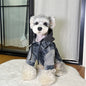 Original Washed Denim Dog Hoodie with Patchwork Design and Black Hood - Trendy and Urban Style for Streetwear and Photoshoots for Pets