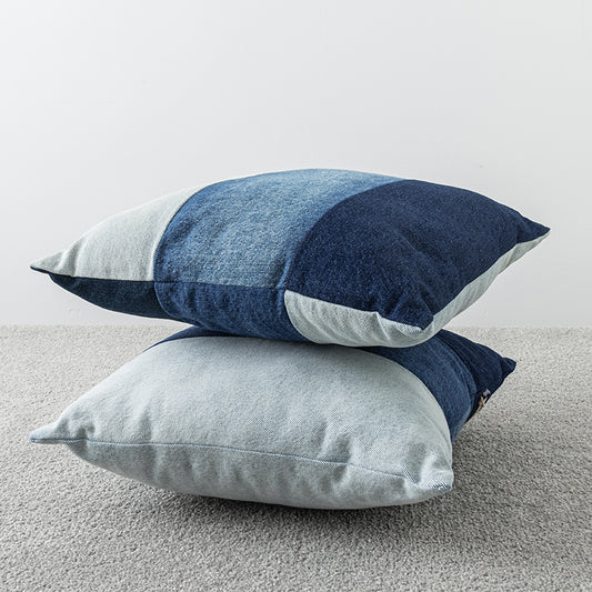 Original Denim and Cotton Pillow Set with Two-Tone Blue Design - Modern, Comfortable, and Versatile for Bedroom or Living Room for Unisex