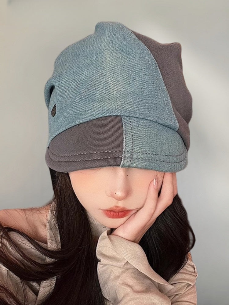 Original Denim Patchwork Slouch Beanie Cap with Relaxed Fit - Trendy Streetwear Style for Casual Wear and Urban Fashion for Women