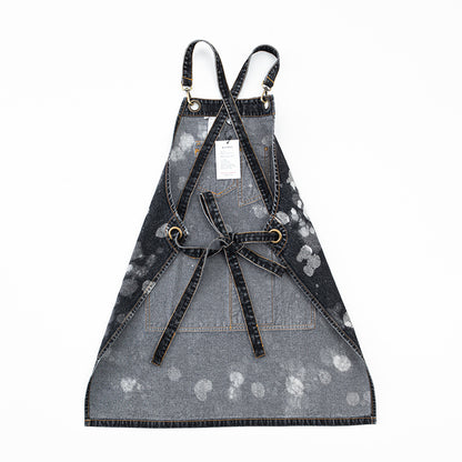 Trendy Black Denim Apron with White Splatter Design - Practical, Stylish, and Durable, Ideal for Cooking, Crafting, and DIY Projects  for Unisex