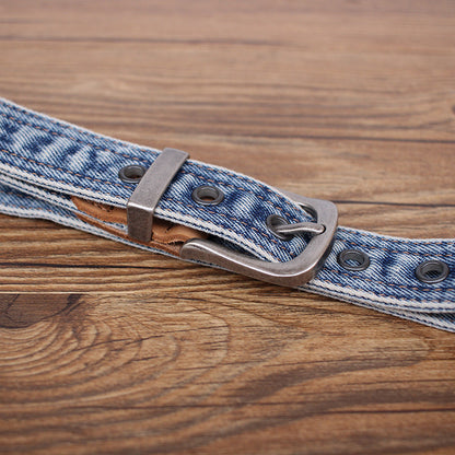 TOriginal Denim Belt with Bronze-tone Buckle and Rivet Accents - Rugged, Stylish Design for Men, Ideal for Casual Wear and Everyday Use for Unisex