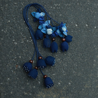 Original Denim Flower Ornaments with Fabric Blossoms and Wooden Accents - Handmade Artistic Design for Home Decor and Nature Lovers for Unisex