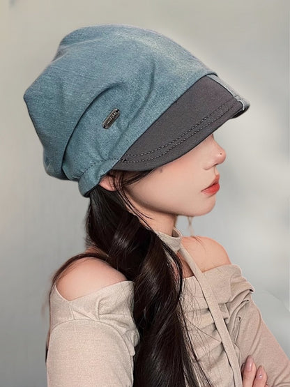 Original Denim Patchwork Slouch Beanie Cap with Relaxed Fit - Trendy Streetwear Style for Casual Wear and Urban Fashion for Women