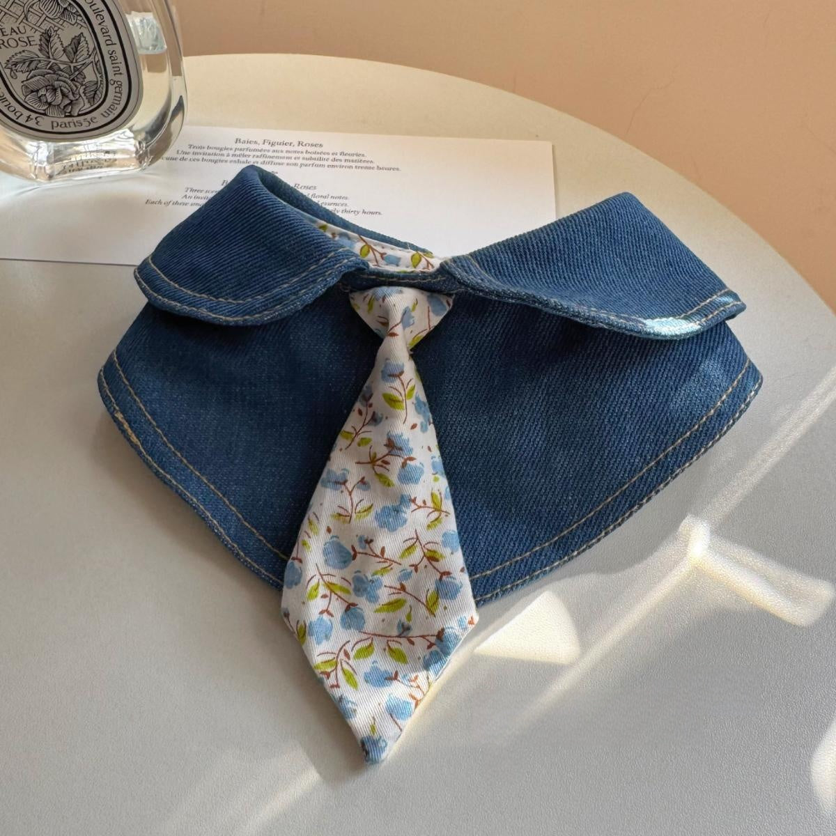 Original Denim Dog Bow Tie Strap Accents - Stylish, Adjustable Design for Casual Outings, Photoshoots, and Walks for Pets