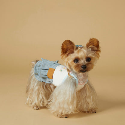 Original Denim Pet Dress with Ruffled Skirt and Cute Printed Top - Adorable and Playful Design, Perfect for Casual Wear, Photoshoots, and Special Occasions for Pets