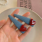 Original Denim Heart Hair Clips with Glossy Red Accents - Playful and Stylish Design for Casual Wear, Dates, and Gifting, Offering Charm and Trendy Appeal for Women