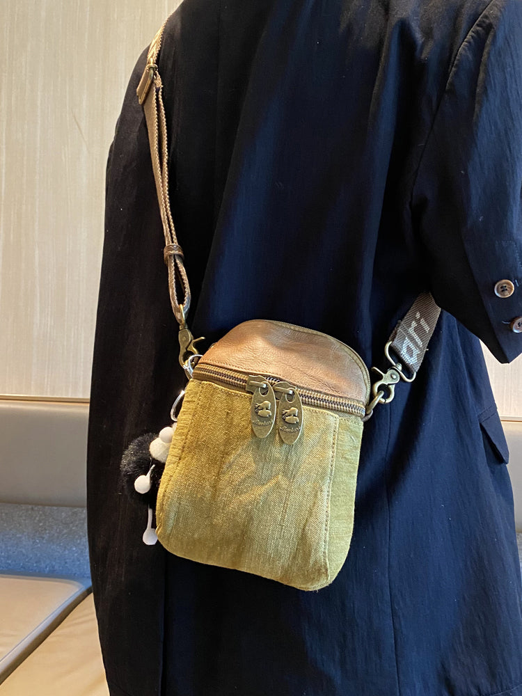 Original Denim Crossbody Bag with Yellow-Washed Design and Leather Accents - Retro Casual Style for Everyday Use, Travel, and Streetwear, Offering Compact and Lightweight Functionality for Women