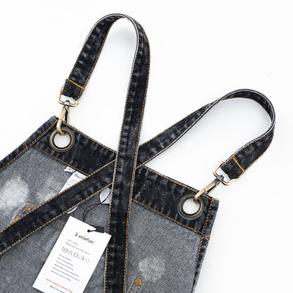 Trendy Black Denim Apron with White Splatter Design - Practical, Stylish, and Durable, Ideal for Cooking, Crafting, and DIY Projects  for Unisex