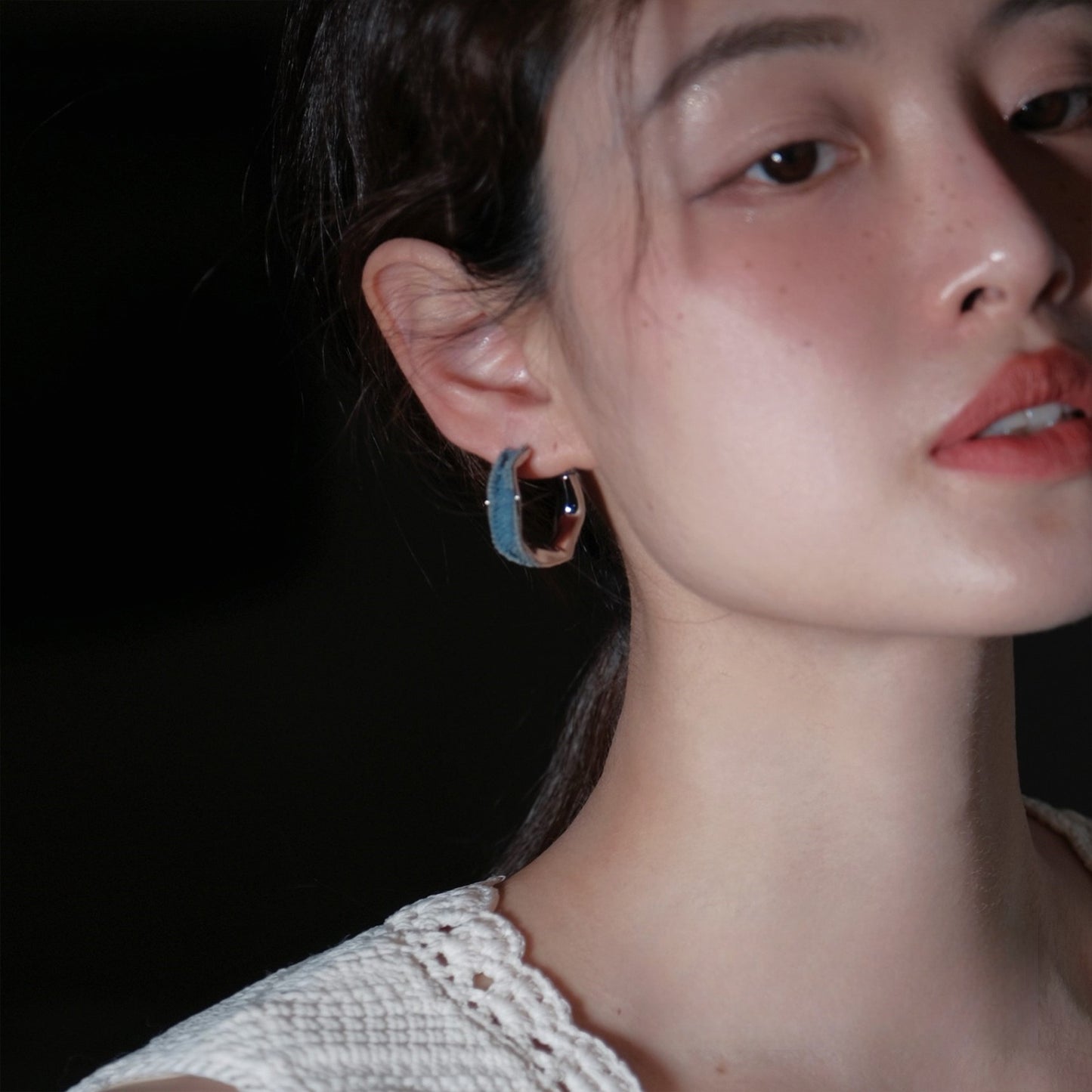 Original Denim Hoop Earrings with Silver-Toned Design - Chic Contemporary Style for Casual Wear, Special Occasions, and Everyday Styling, Offering Lightweight and Versatile Elegance for Women