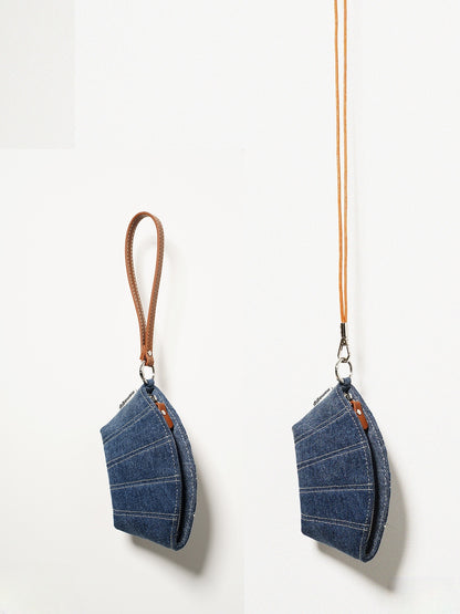 Original Denim Coin Purse with Leather Strap - Stylish and Practical Design for Daily Carry for Women