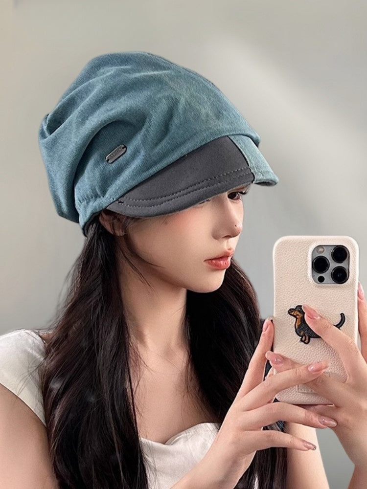 Original Denim Patchwork Slouch Beanie Cap with Relaxed Fit - Trendy Streetwear Style for Casual Wear and Urban Fashion for Women