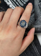 Original Denim Crystal Ring with Sparkling Blue Centerpiece - Elegant, Adjustable Design for Evening Wear and Special Occasions for Women