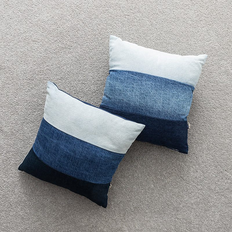 Original Denim and Cotton Pillow Set with Two-Tone Blue Design - Modern, Comfortable, and Versatile for Bedroom or Living Room for Unisex