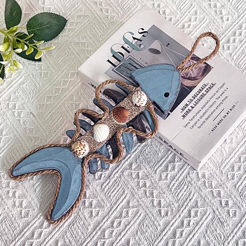 Original Denim Style Wooden Fish Wall Decor with Nautical Design and Thermometer - Rustic Coastal Style for Beach House, Nautical-Themed Spaces, and Home Decoration for Unisex