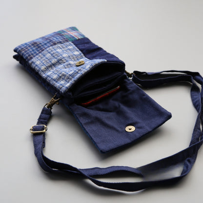 Original Denim Plaid Mini Crossbody Phone Bag with Button Closure - Compact, Stylish Design for Daily Outings, Ideal for Women