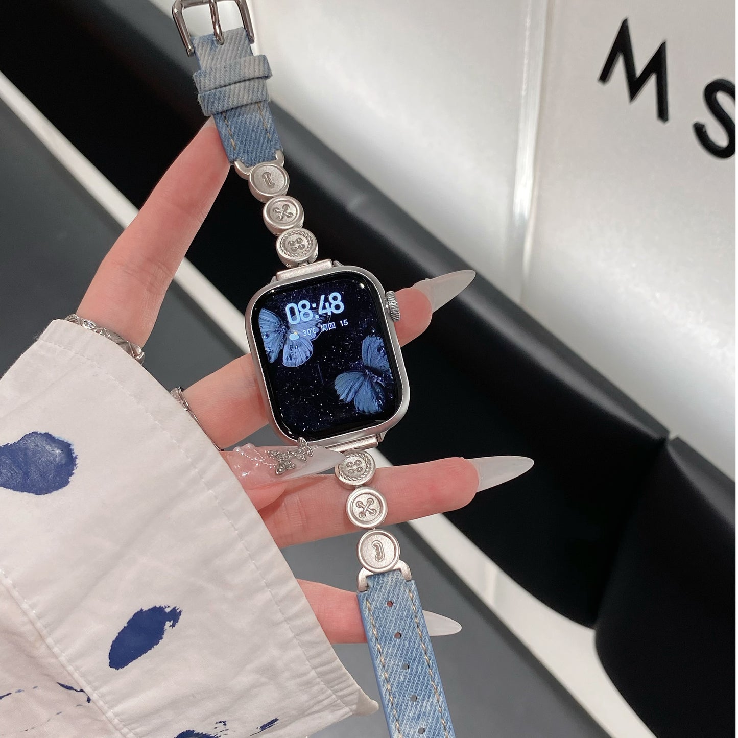 Original Denim Apple Watch Band - Vintage Style, Button Details for Women