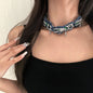 Denim gotische choker - Edgy skelet hand ontwerp