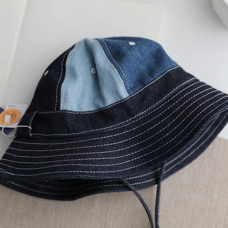 Trendy Dark and Light Denim Patchwork Bucket Hat - Stylish, UV-Protective, and Functional Style for Daily Wear and Outdoor Activities for Unisex