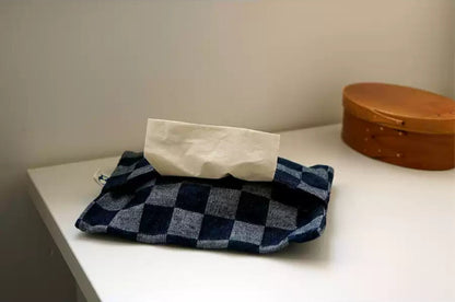 Trendy Checkered Denim Tissue Bag - Minimalist Design, Durable, A Stylish Home Essential for Unisex