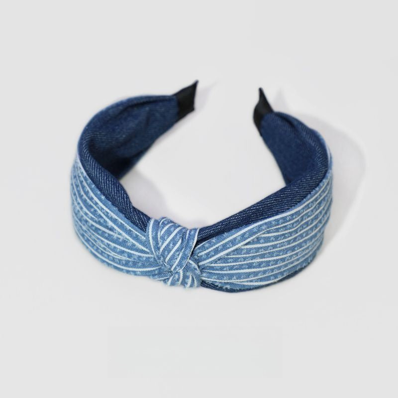 Trendy Two-Tone Denim Knotted Headband - Chic and Versatile Styled Hair Accessory for Women