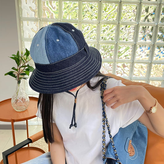 Trendy Dark and Light Denim Patchwork Bucket Hat - Stylish, UV-Protective, and Functional Style for Daily Wear and Outdoor Activities for Unisex