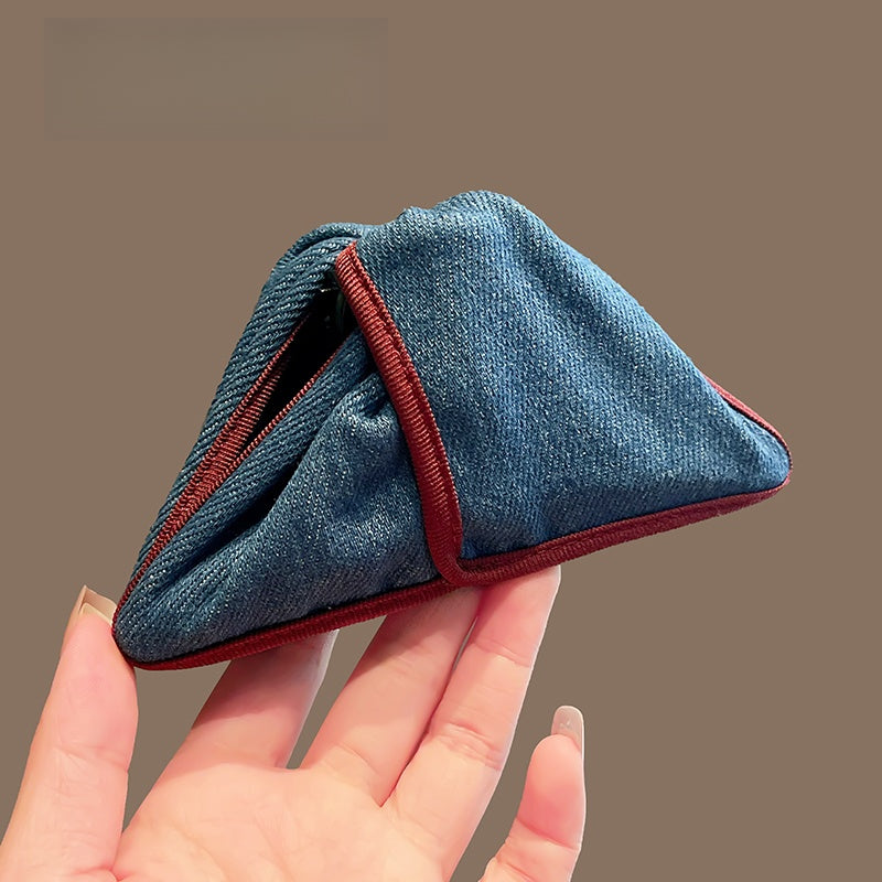 Original Denim Hair Clip with Burgundy Piping - Trendy, Functional Design, Ideal for Everyday Carry or as a Gift for Women