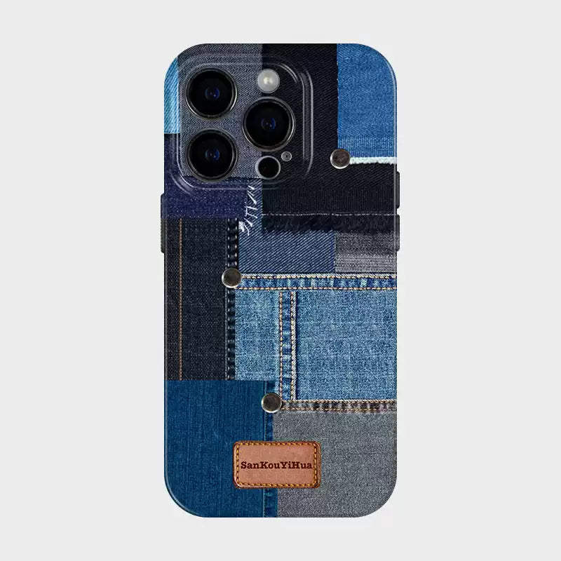 Denim Style Film PC Original Vintage Patchwork Denim Phone Case - Trendy and Durable Style, Protective for Unisex