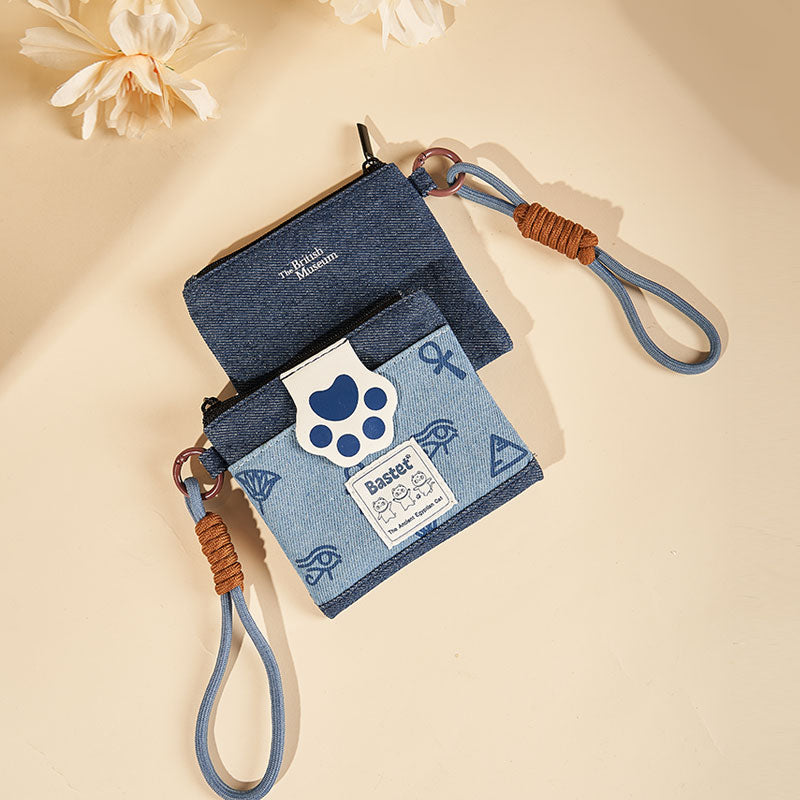 Original Denim Cat Paw Coin Purse Design with Cat Paw Patch and Egyptian-Inspired Prints – Cute, Playful for Everyday Use, Casual Outings, Gifting, Ideal for Keeping Small Essentials Organized with a Touch of Feline Charm for Unisex