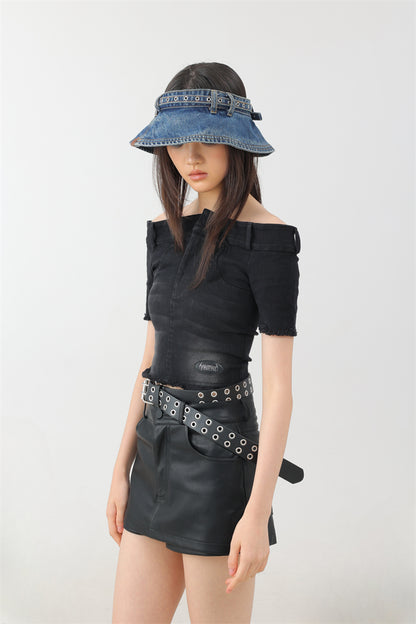 Original Denim Bucket Hat with Buckle Details - Trendy and Casual Design , Perfect for Casual Outings and Streetwear for Women