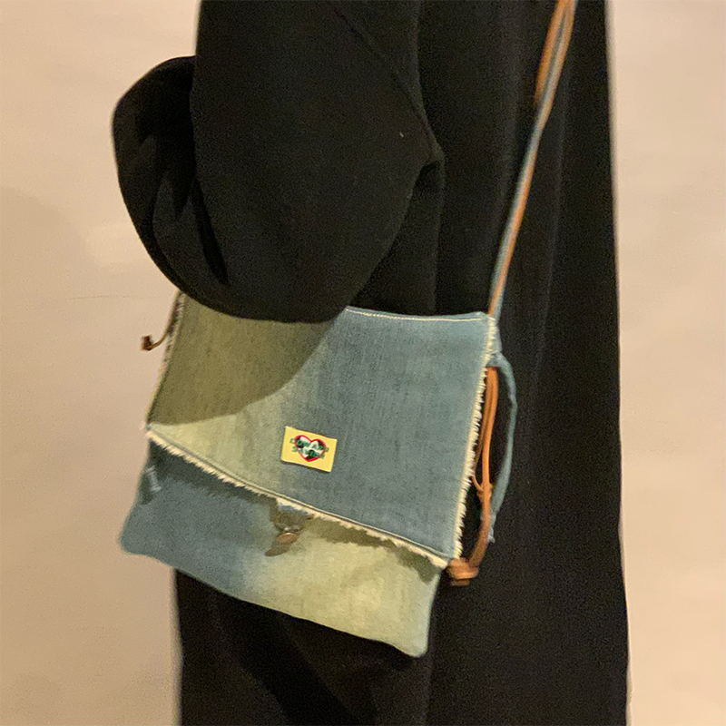 Original Denim Crossbody Bag with Snap Button Closure and Colorful Patch - Casual and Trendy Design, Ideal for Daily Wear and Casual Outings  for Women