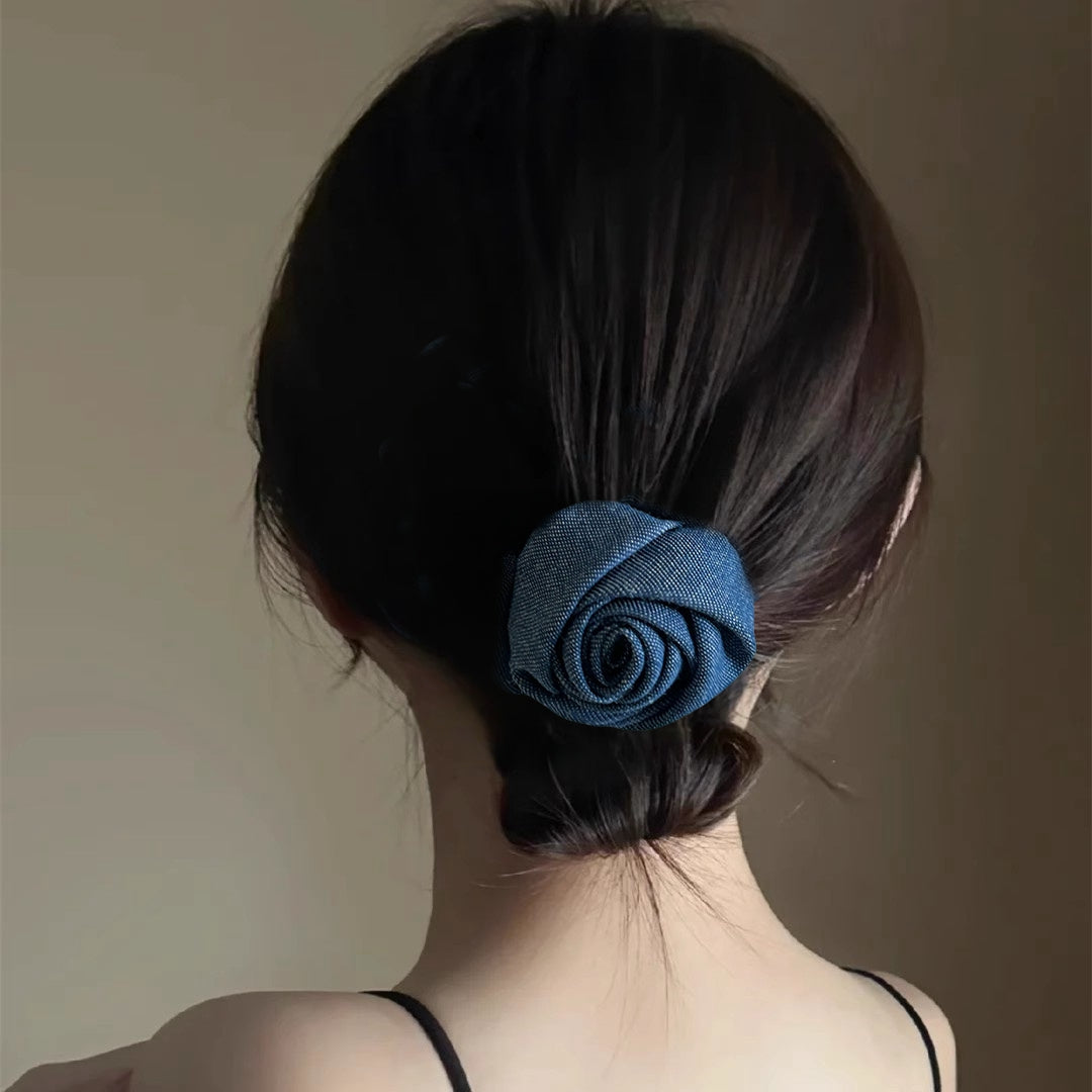 Trendy Denim Rose Hair Clip - Minimalist Elegant Style for Every Occasion for Women