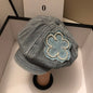 Trendy Light Blue Denim Beret Cap with Pearl Flower Patch - Casual, Playful Design, Lightweight and Comfortable for Casual Wear, Everyday Styling, and Casual Outings for Women