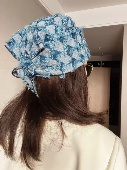 Trendy Distressed Blue Denim Headband with Frayed Edges - Trendy, Stylish Design, Unique and Fashionable for Casual Outings and Daily Wear  for Women