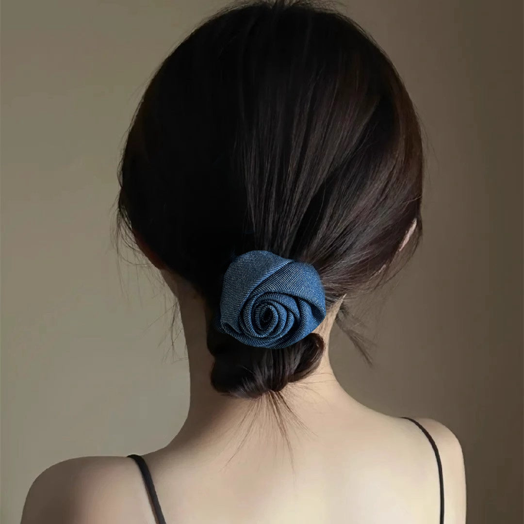 Trendy Denim Rose Hair Clip - Minimalist Elegant Style for Every Occasion for Women