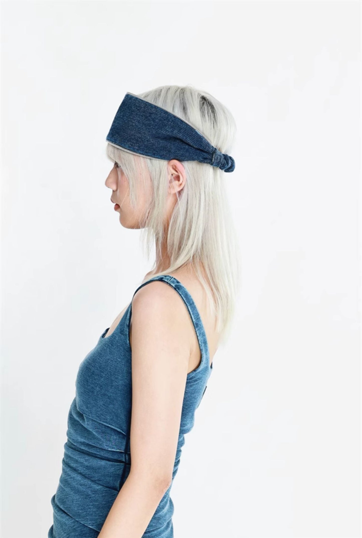 Trendy Blue Denim Headband with Knot Design - Casual, Versatile Design, Soft, Stretchy, and Lightweight for Casual Wear, Everyday Styling, and Artistic Looks for Women