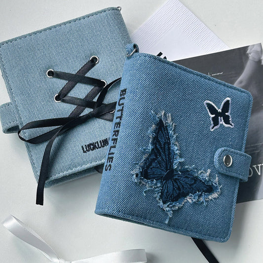 Original Denim Card Holder Storage with Butterfly Applique - Artistic and Unique Design, Ideal for Journaling and Gifting for Women