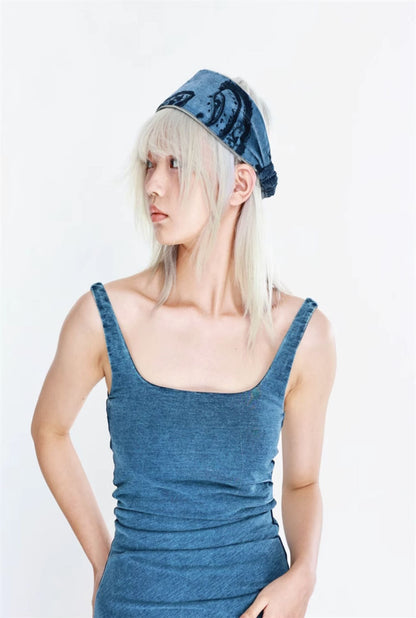 Trendy Blue Denim Headband with Knot Design - Casual, Versatile Design, Soft, Stretchy, and Lightweight for Casual Wear, Everyday Styling, and Artistic Looks for Women