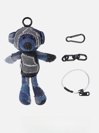 Original Denim Teddy Bear Keychain Pendant with Patchwork Denim and Embroidered Accents Design – Playful, Creative for Accessory, Gift, Decoration, Ideal for Adding a Quirky Touch to Your Keys or Bag for Unisex