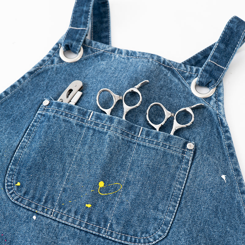 Original Denim Apron Design with Multiple Front Pockets and Colorful Paint Splatters – Practical, Creative for Crafting, Cooking, DIY Projects, Ideal for Protecting Clothes While Adding Style and Function for Unisex