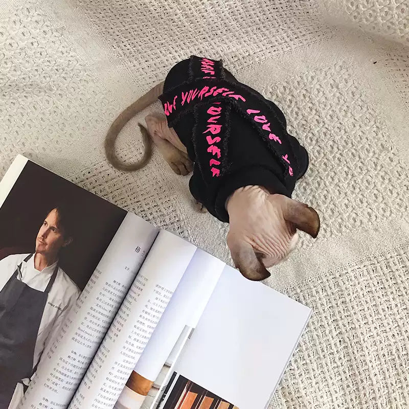 Original Denim fabric laminated with Cotton Pet Hoodie with Pink Graffiti Design - Trendy, Edgy Style, Comfortable and Cool for Casual Outings and Photoshoots for Pets