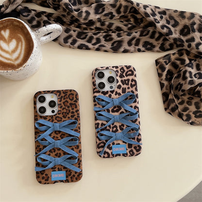 Denim fabric laminated with silicone Original Leopard Print Lace Phone Case - Bold Style for Trendy Women