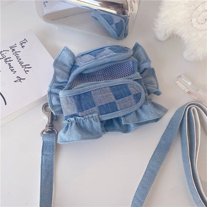 Original Denim Dog Harness with Ruffle Details - Cute and Playful Design, Ideal for Daily Walks and Casual Outings  for Pets