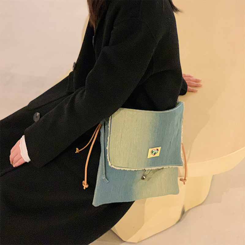 Original Denim Crossbody Bag with Snap Button Closure and Colorful Patch - Casual and Trendy Design, Ideal for Daily Wear and Casual Outings  for Women