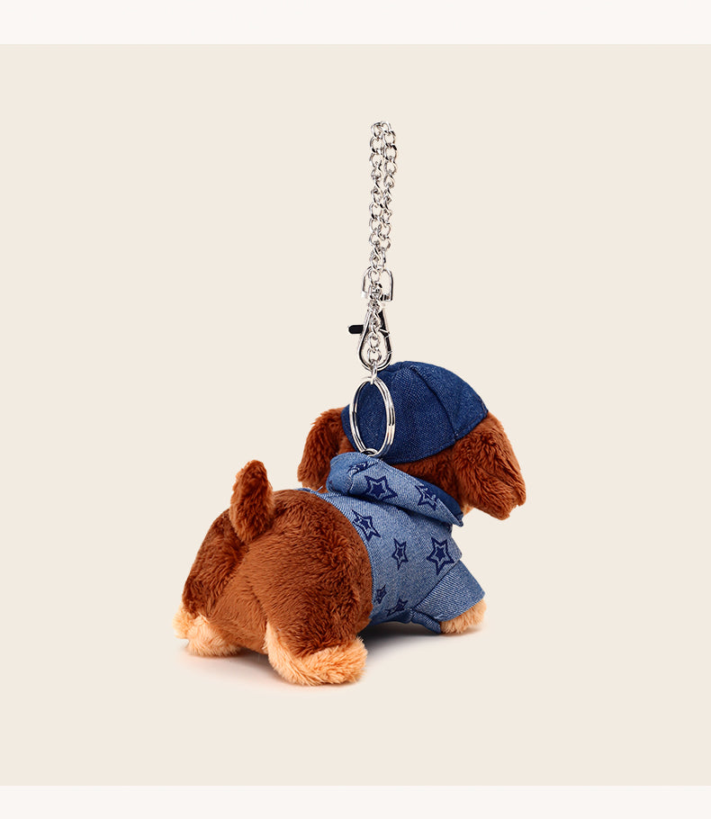 Original Plush Keychain with Soft Plush Dogs Dressed in Denim Outfits - Cute, Collectible, Stylish Design, Adds Charm and Personality to Keys, Bags, and Accessories for Unisex