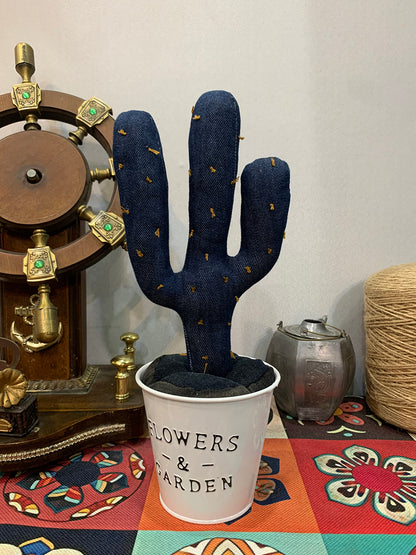 Trendy Denim Cactus Decor with Embroidered Cactus Design - Playful, Quirky Design for Unisex, Soft, Durable, Eco-Friendly for Home Decor, Boho-Inspired Interiors, and Creative Displays for Unisex