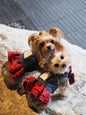 Original Denim Dog Dress Design with Blue Denim and Red Plaid Ruffled Skirt – Cute, Fashionable for Daily Wear, Outings, Special Occasions, Ideal for Keeping Your Pet Stylish and Comfortable for Pets