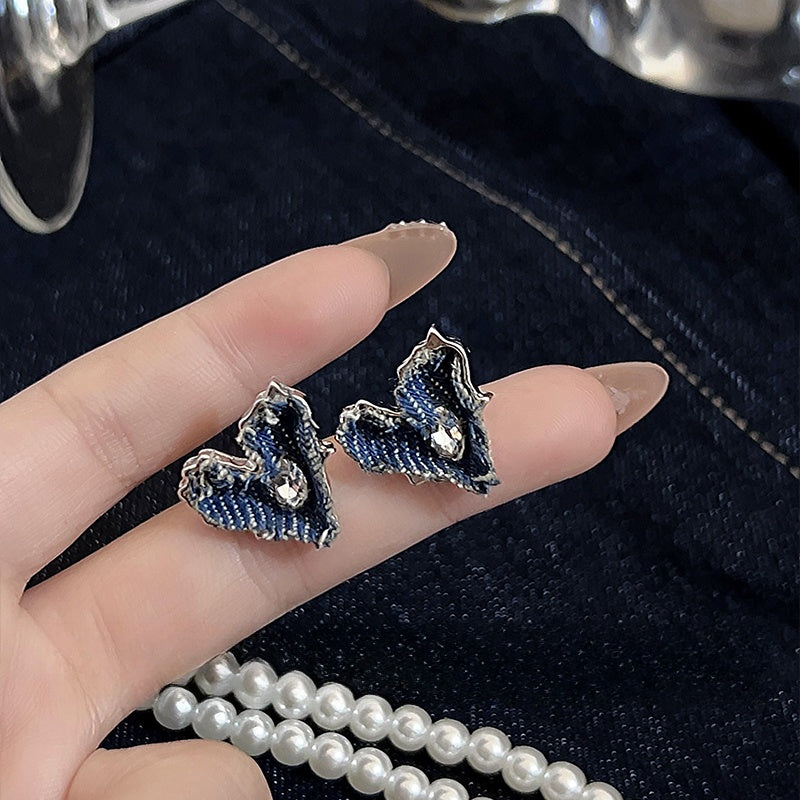 Original Denim Heart Earrings with Silver Edging - Playful and Trendy Design, Perfect for Casual and Special Occasions for Women