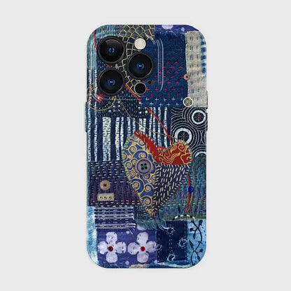 Denim Style Film PC Trendy Patchwork Heart Phone Case - Artistic, Colorful, Vibrant Design for Unisex